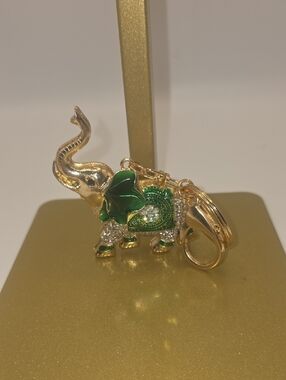 Gold and Green Elephant Keychain Charm